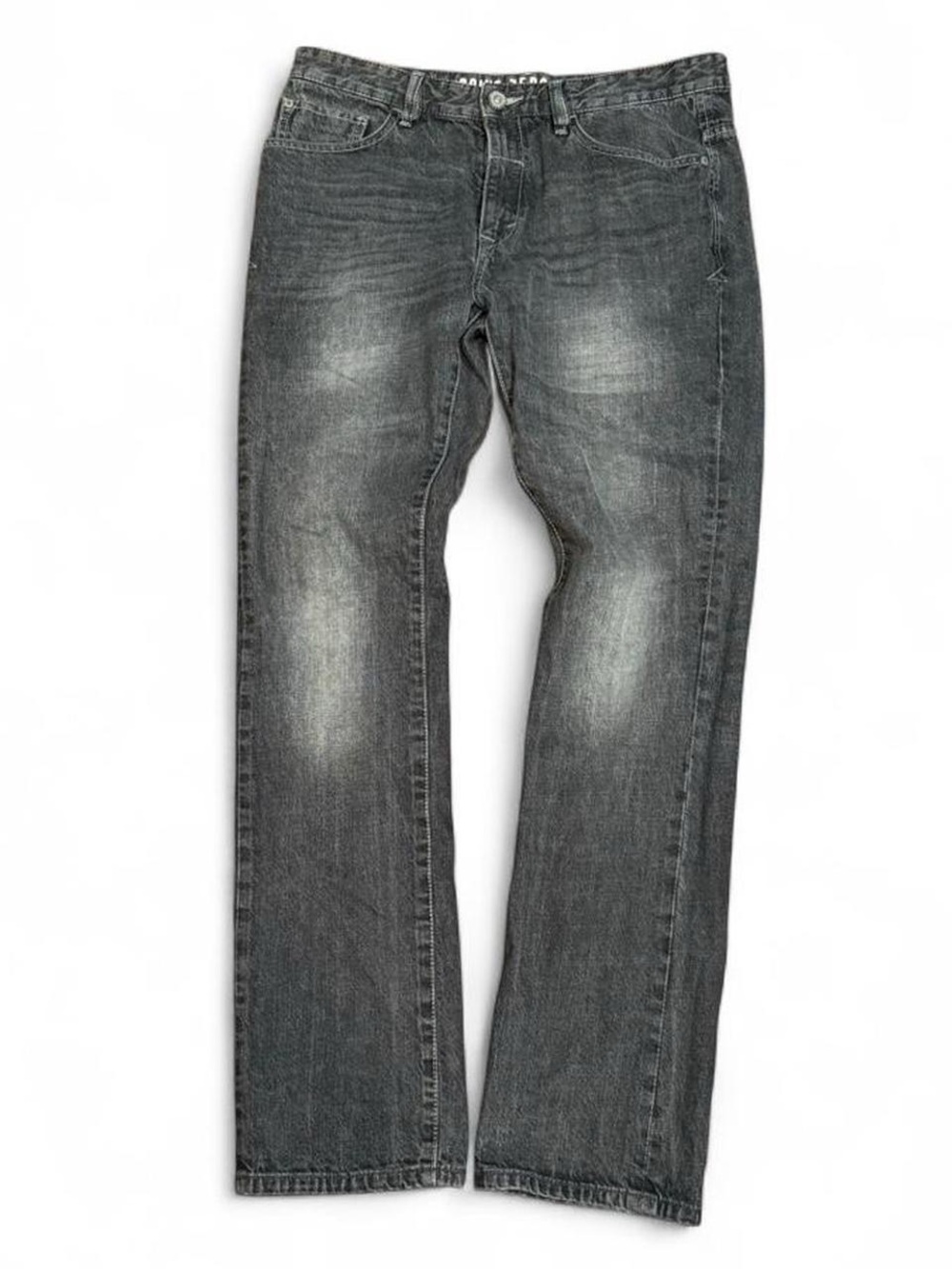 Y2K Point Zero Embroidered Faded Slim Straight Jeans - Picture 2 of 4